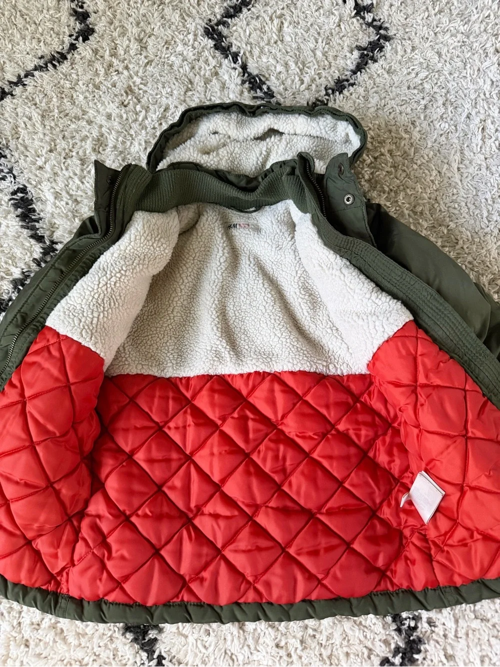 H&M Olive Green Puffer Hooded Kids Coat 4-5 year old